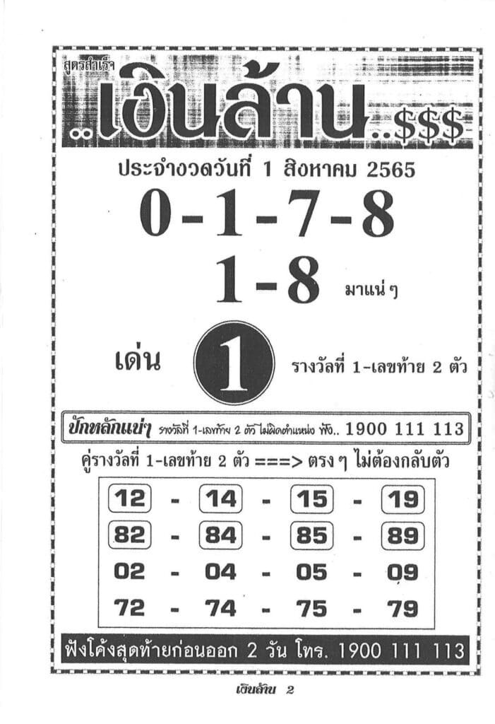 เลขดี หวยเงินล้าน1/8/65