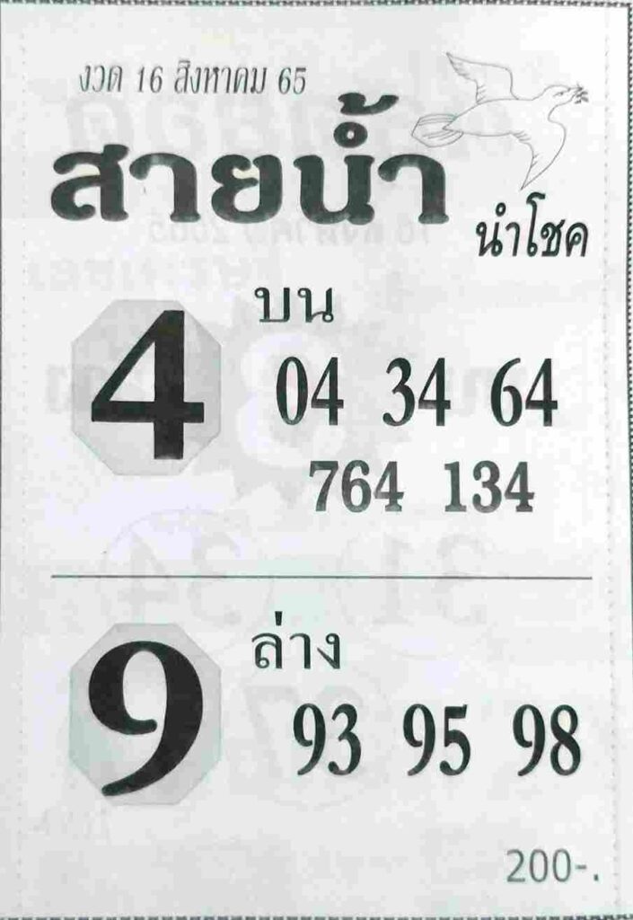 เลขดี หวยสายน้ำนำโชค16-8-65