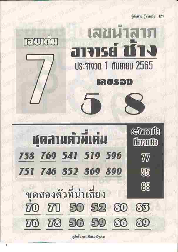 เลขดี หวยอาจารย์ช้าง1-9-65