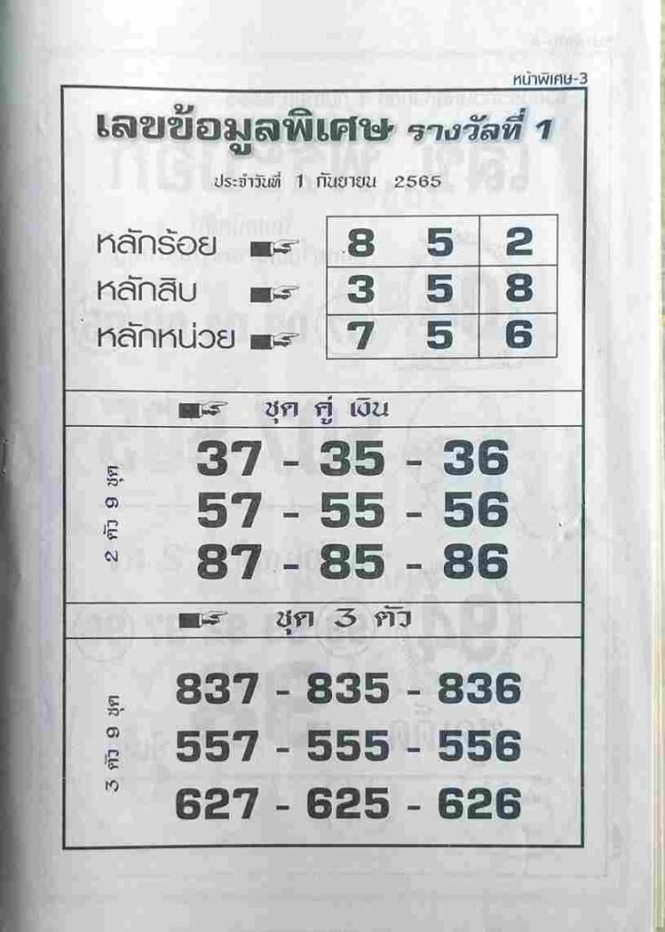 เลขดี เลขข้อมูลพิเศษ1-9-65