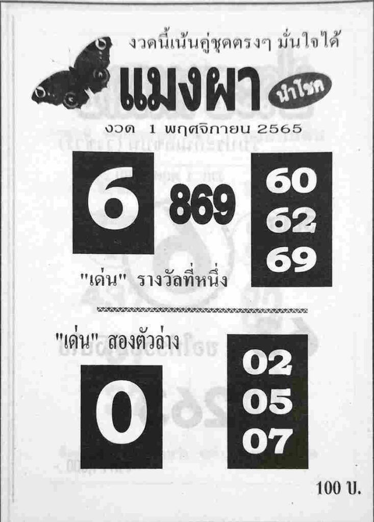 เลขเด็ด หวยแมงผา1-11-65