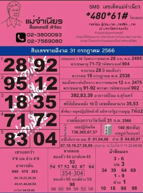 หวยแม่จําเนียร 16-8-66